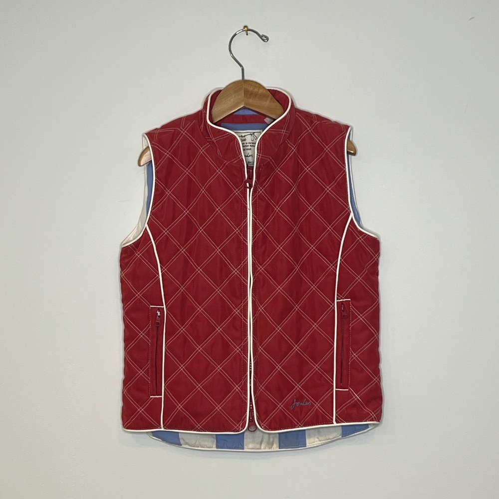 JOULES Kid's Quilted Vest in Red with Blue/white lining